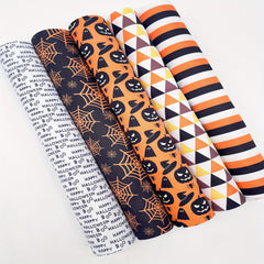 5pcs Large Halloween Fabric DIY Patchwork with Pumpkin Ghost & Spider Web Prints