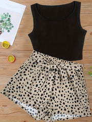 Casual Tank Top & Dalmatian Print Shorts Set for Women