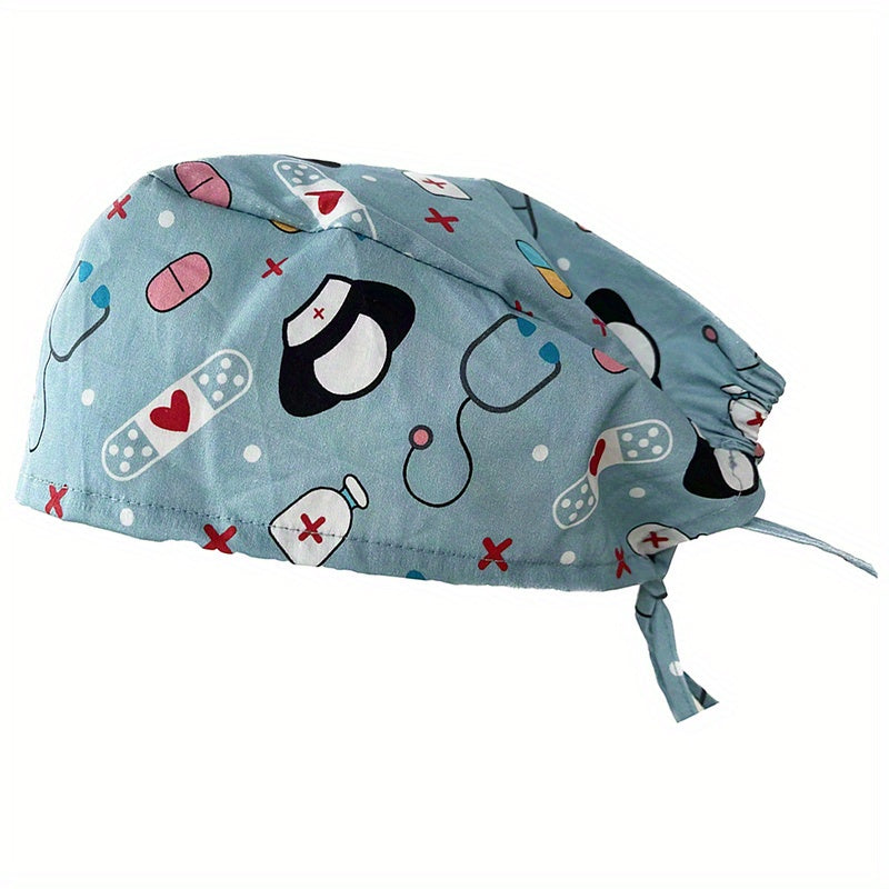 Printed Working Hat Scrub Caps Adjustable Work Cap For Man And Woman