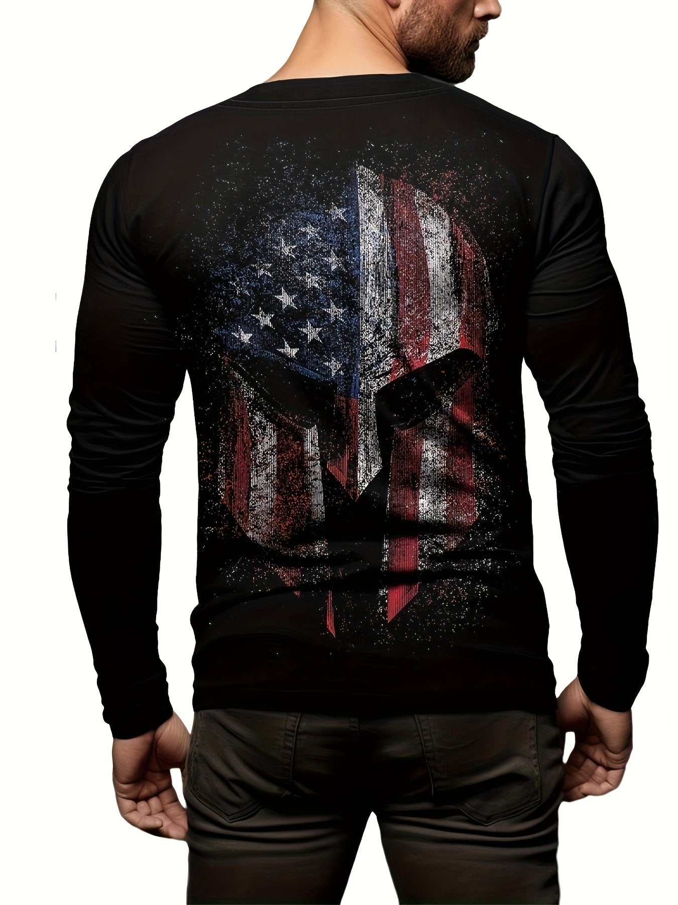 Helmet Print Men's Long Sleeve Novelty T-shirt for Autumn