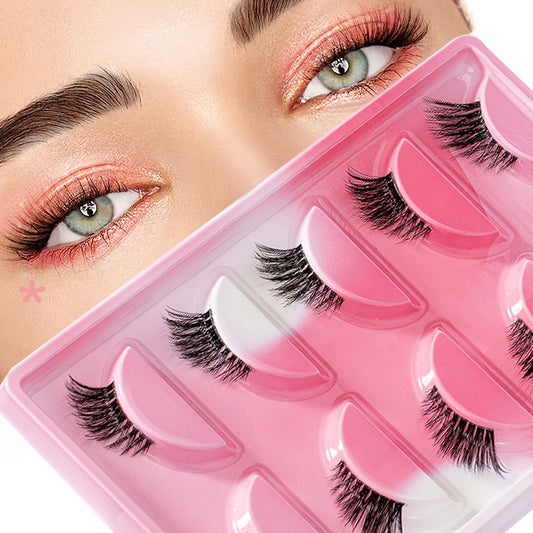 5 Pairs Winged End Eye Elongated Eyelashes Clear Band Half False Eyelashes 13mm