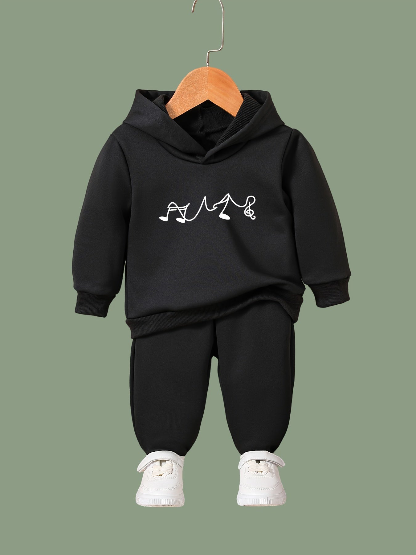 OERYUI Kids Music Print Hooded Pullover Pants Set For Sports