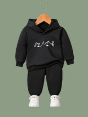 OERYUI Kids Music Print Hooded Pullover Pants Set For Sports