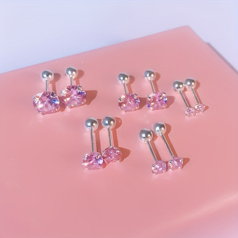 3-7mm Silvery Pink Diamond Stud Earrings for Women