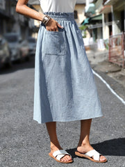Casual Elastic Waist Midi Skirt with Pockets