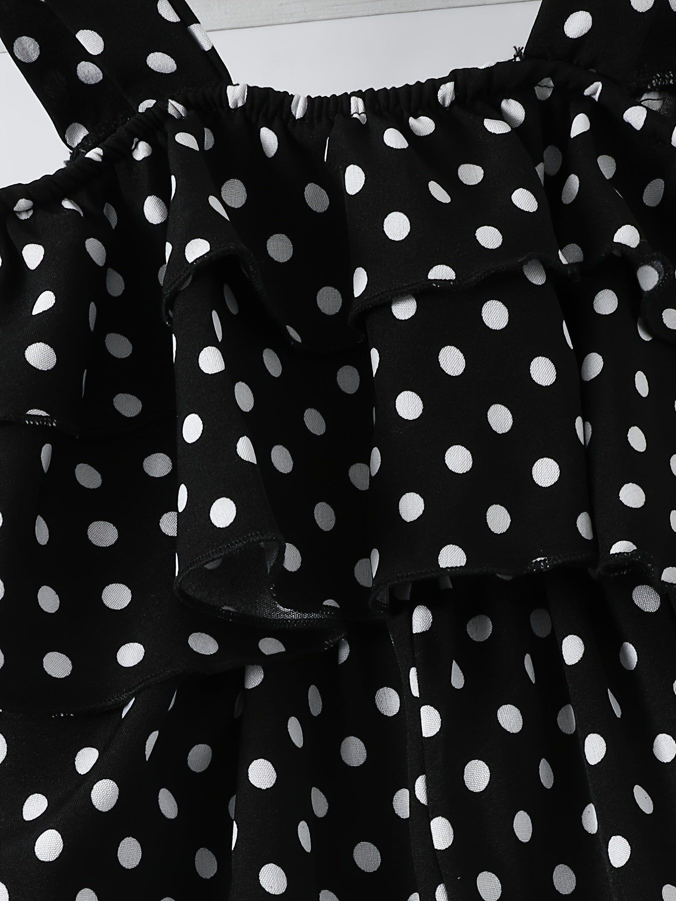 Girls Polka Dot Print Ruffled Suspender Jumpsuit