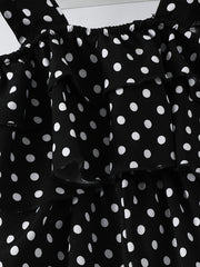 Girls Polka Dot Print Ruffled Suspender Jumpsuit