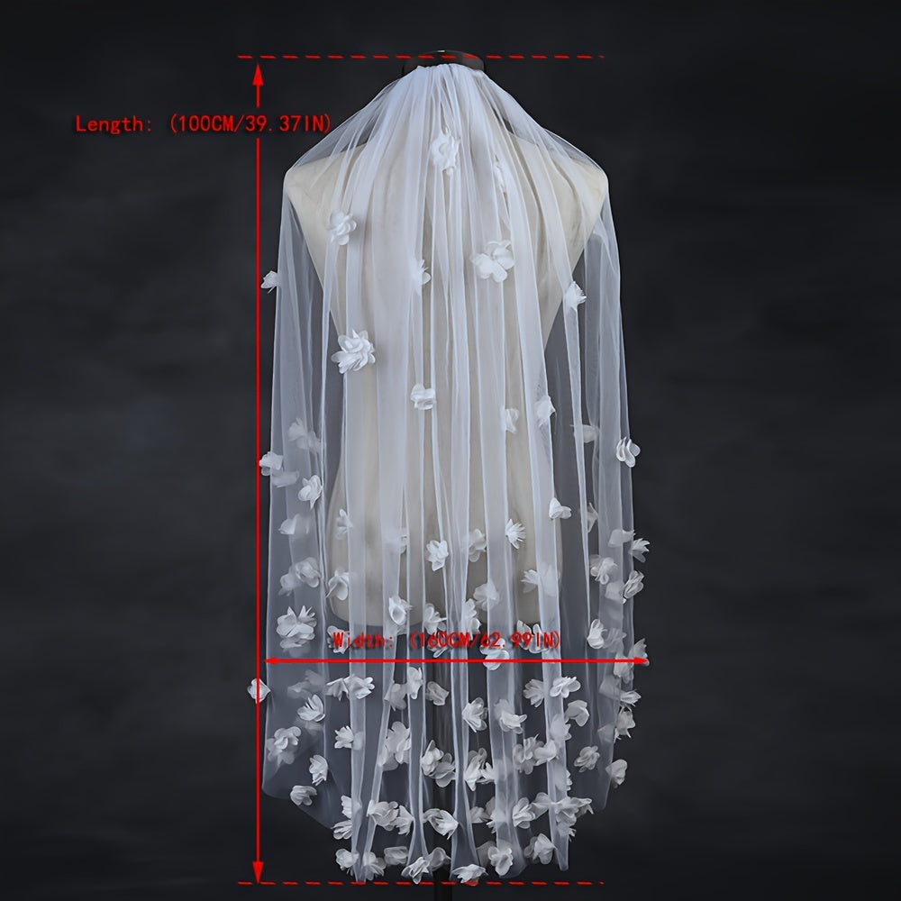3D Floral Bridal Veil with Accents
