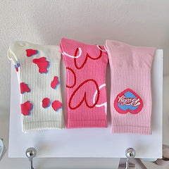 3 Pairs Heart Print Socks Women's Stockings & Hosiery