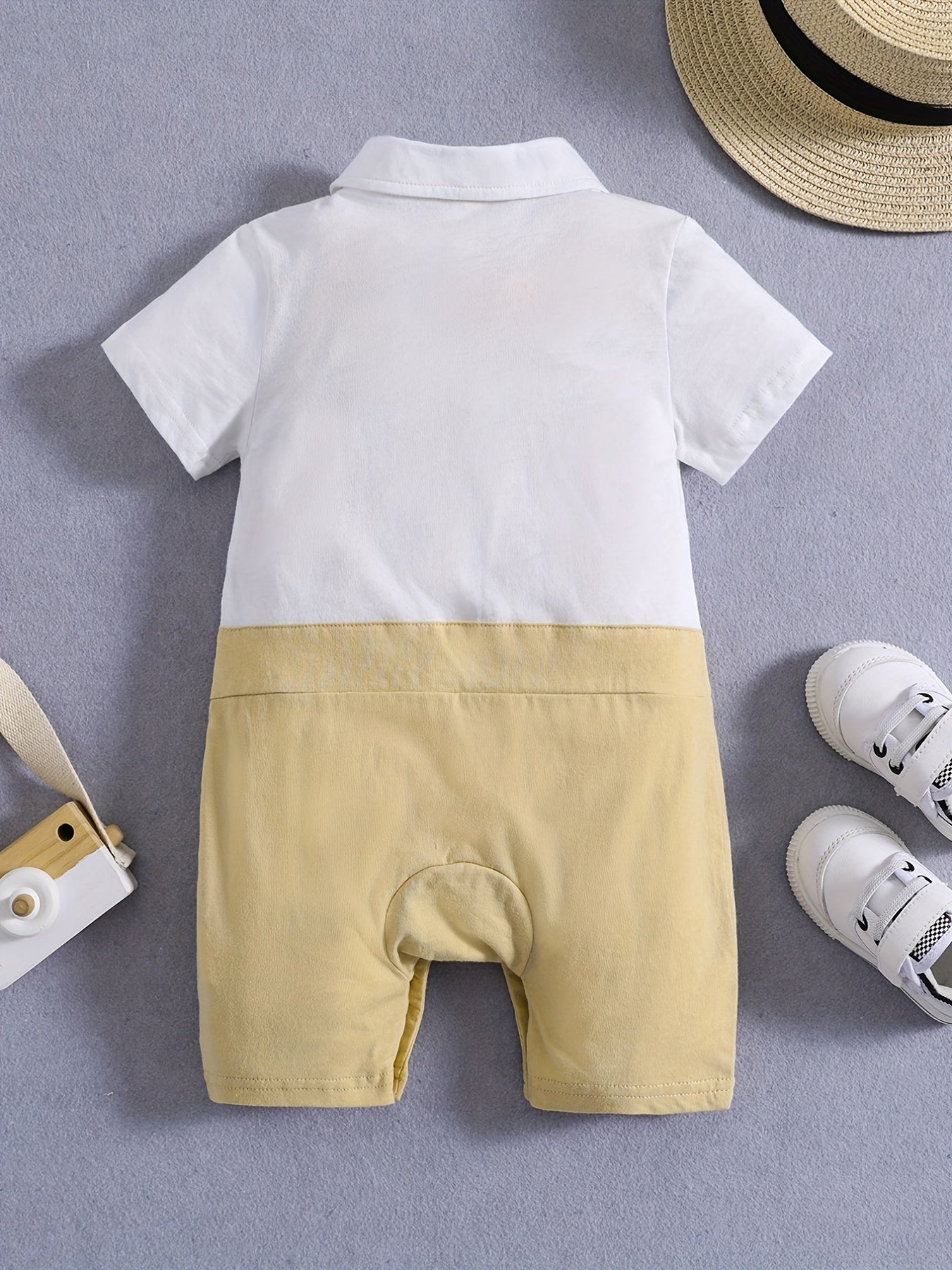 Baby Boy's Cotton Romper with Bowtie Collar