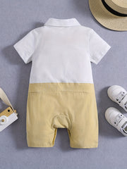 Baby Boy's Cotton Romper with Bowtie Collar