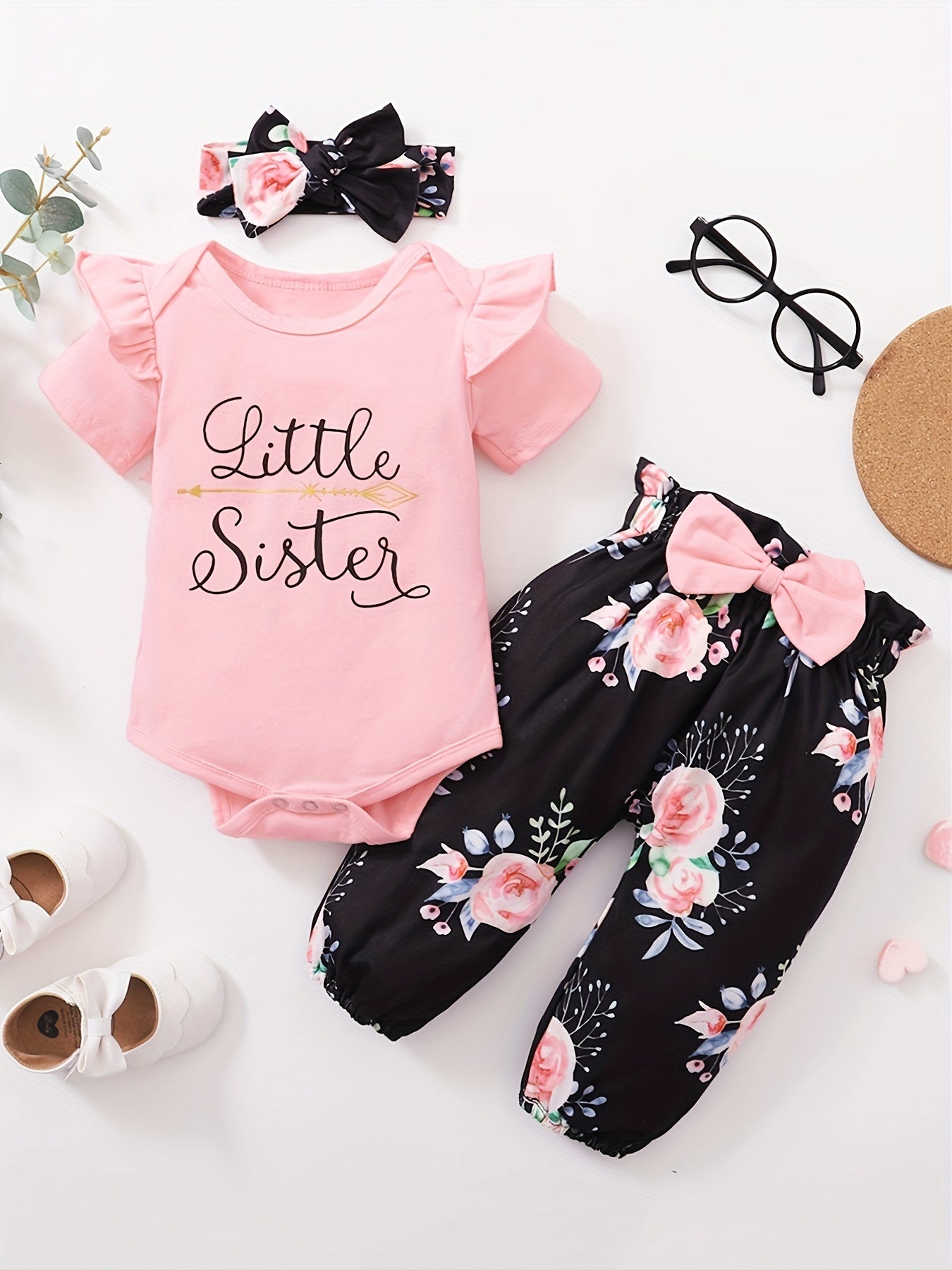 Baby Girls Cotton Romper Floral Pants Headband