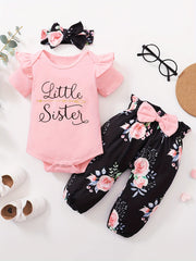 Baby Girls Cotton Romper Floral Pants Headband