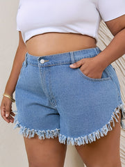 Women's Plus Fringe Trim High Rise Denim Shorts