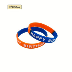 2pcs Happy Birthday Silicone Bracelet Waterproof Reusable Rubber Wristband