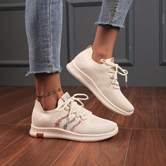 Women's Stripe Weaving Lace Up Sneakers Mesh Running Shoes