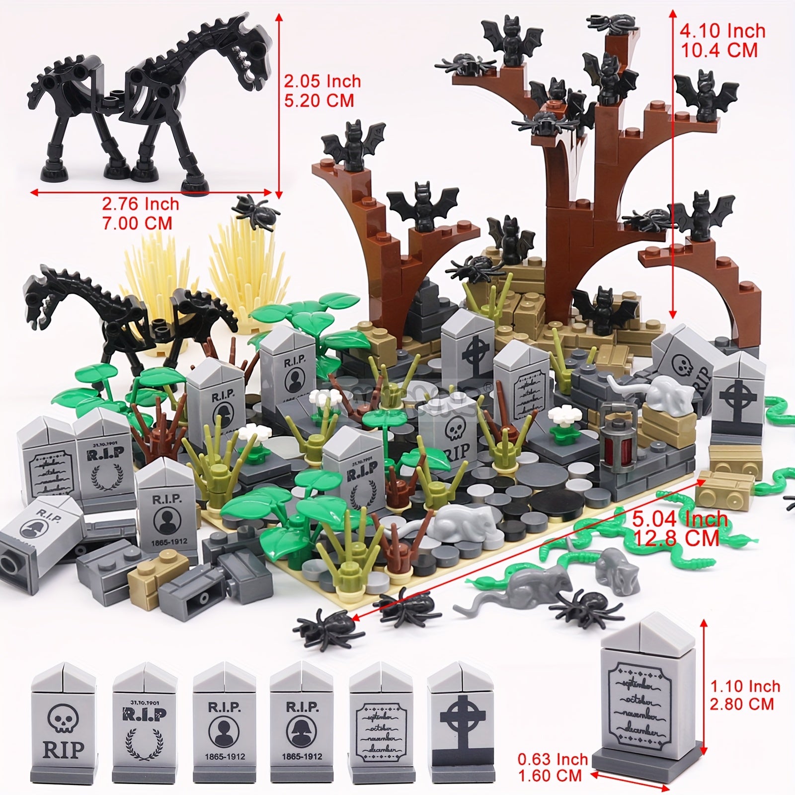 Marumine Halloween Building Blocks Set 265pcs Cemetery Tombstone Mosaic Toy