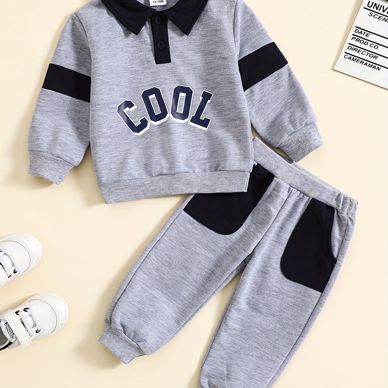 Boys Lapel Long Sleeve Sweatshirt Trousers Set