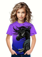 3D Horse Graphic Short Sleeve T shirt Boys Girls Western Style