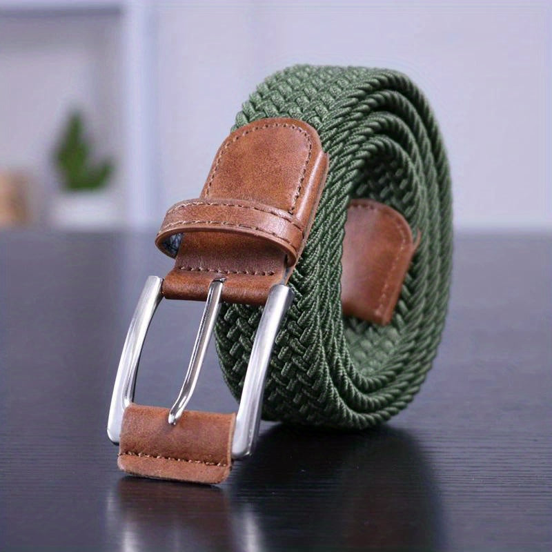 Men's Non-Porous Elastic Woven Pin Buckle Belt