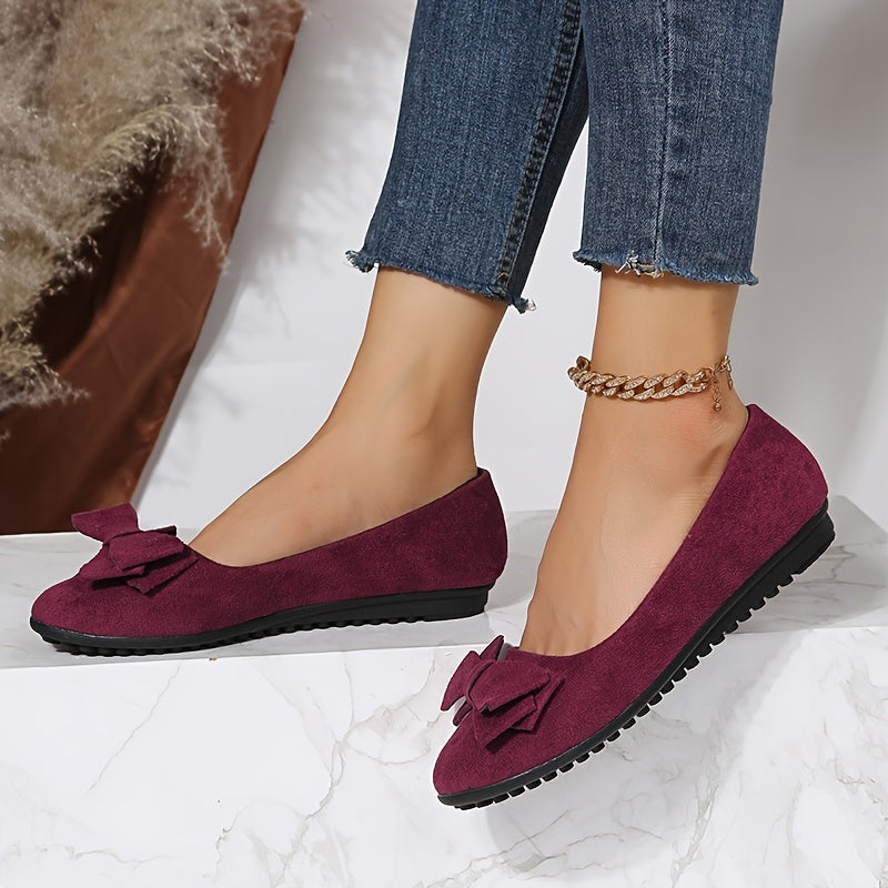 Women's Bowknot Slip On Flat Shoes Soft Sole Non-slip Casual Micro Suede Shoes