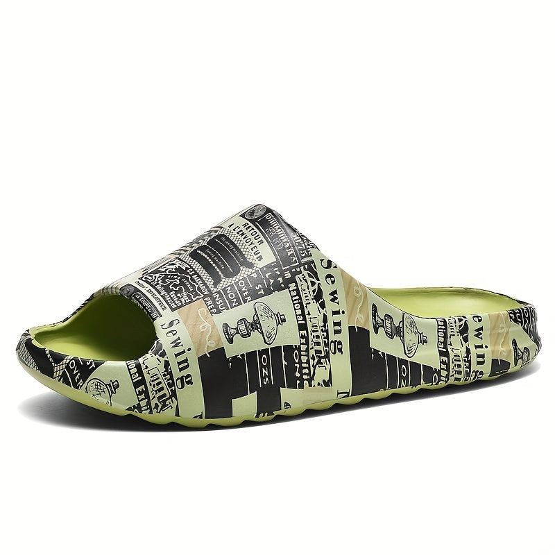 Men's Vintage Graphic Print Slip On Slides Casual Outdoor Slippers