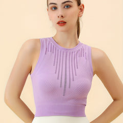 Hollow Out Sports Top Round Neck Sleeveless High Stretch Top