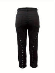 Punk Jeans High Rise Button Fly Rivet Decor