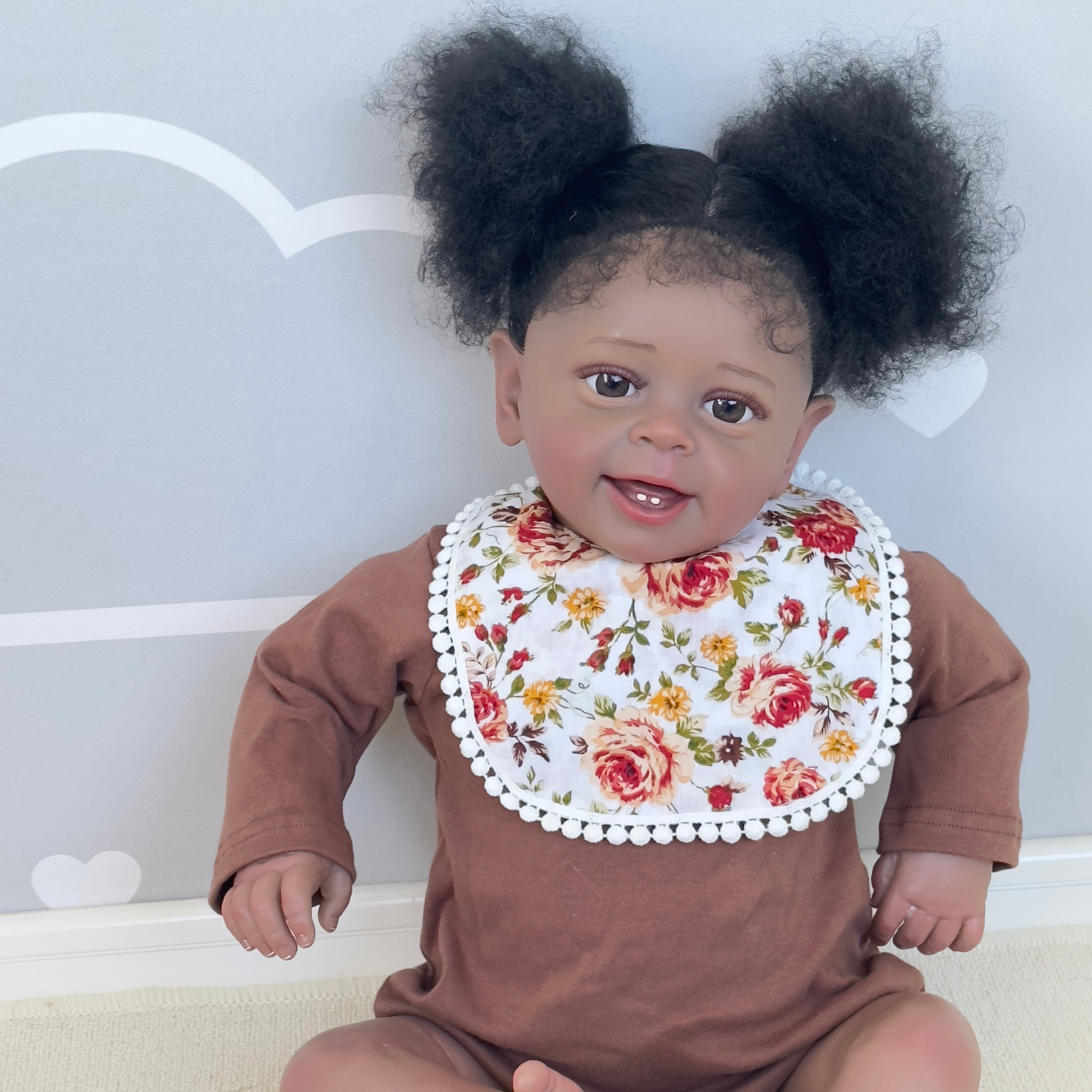 24' Reborn Toddler Yannik Dark Brown Skin Girl Doll