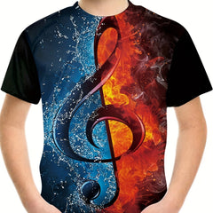 Boys Music Note Graphic T Shirt 3D Print Breathable Tee for Summer