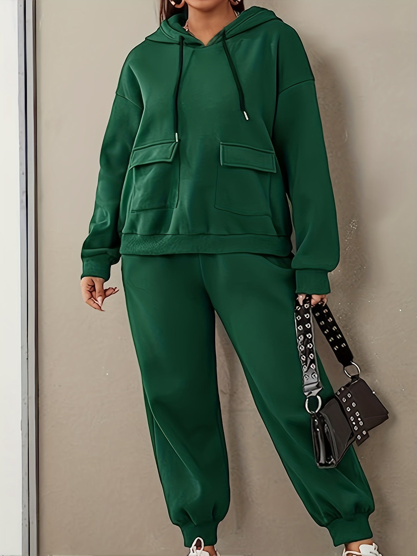 Solid Short Sleeve Hooded Sweatshirt & Joggers Set