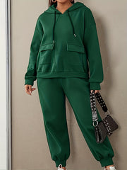 Solid Short Sleeve Hooded Sweatshirt & Joggers Set