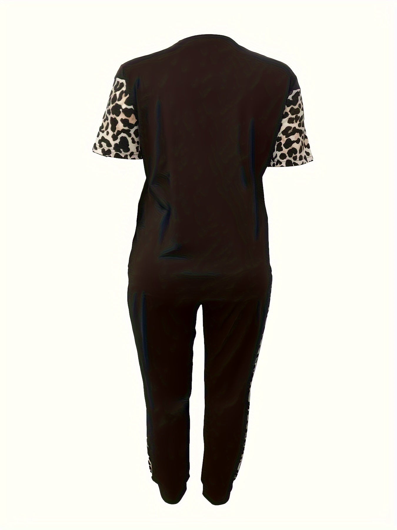 Leopard Panel Tee & Pants Outfit Set