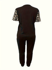 Leopard Panel Tee & Pants Outfit Set
