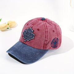 Vintage Maple Leaf Baseball Cap Embroidery Patch Distressed Sun Hat