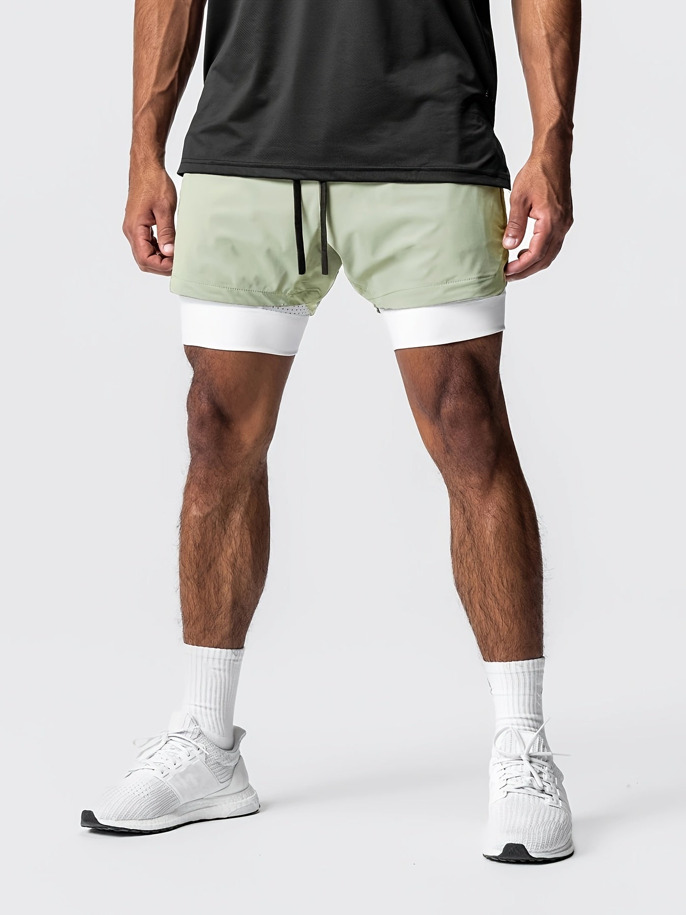 Men's 2-Layer Gym Running Shorts with Pockets Quick Dry Workout Shorts