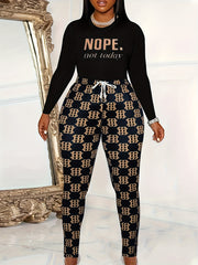 Women's Plus Slogan Long Sleeve Top & Leggings Set