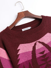 Women's Block Crew Neck Sweater Casual Long Sleeve Knit Sweater
