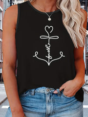 Casual Tank Top Women's Plus Letter Print Round Neck Medium Stretch