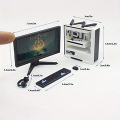 1:12 Scale Dollhouse Gaming Setup with Mini Monitor Keyboard Headset & Chair
