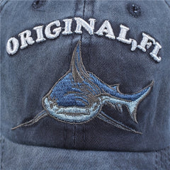 Distressed Shark Embroidery Baseball Cap Vintage Sun Hat