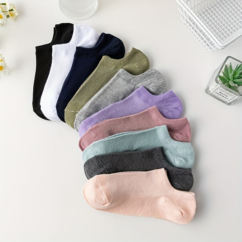 10 Pairs Solid Ankle Socks Casual & Comfy Low Cut Women's Stockings