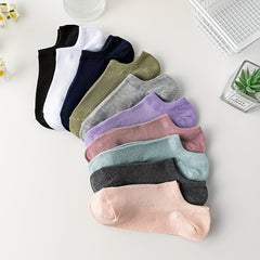 10 Pairs Solid Ankle Socks Casual & Comfy Low Cut Women's Stockings