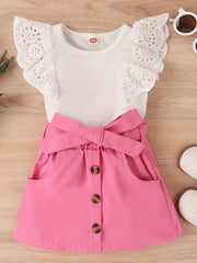2Pcs Newborn Baby Girl Summer Clothes Set Solid Ribbed Top & Button Shorts