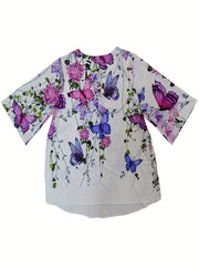 Floral & Butterfly Print Plus Size Blouse