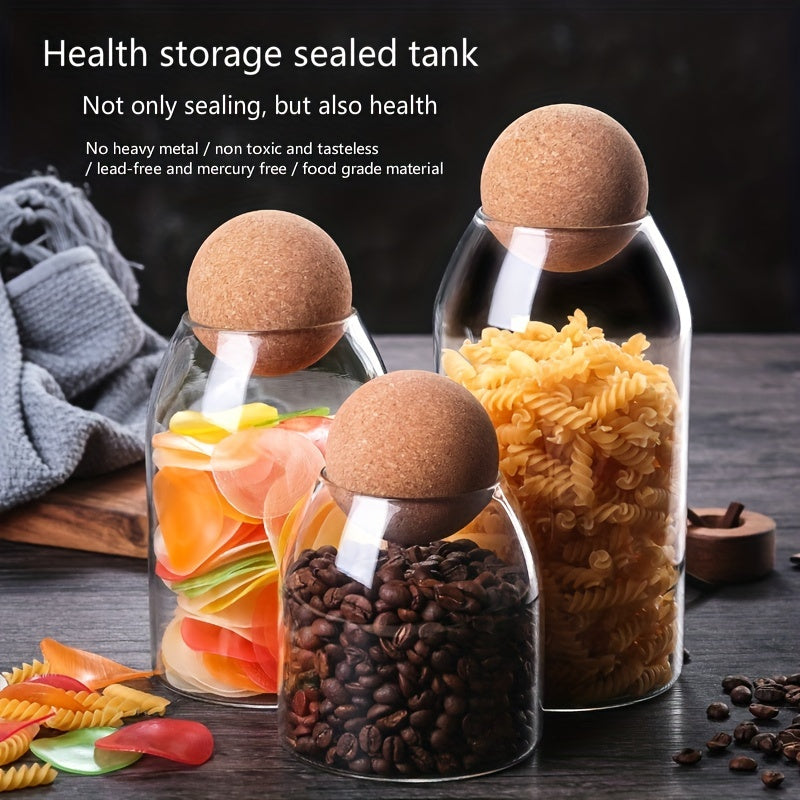 3pcs Clear Glass Storage Jar with Cork Lid, Airtight Canister Set