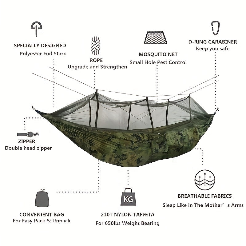Double Camping Hammock with Mosquito Net - Lightweight & Durable