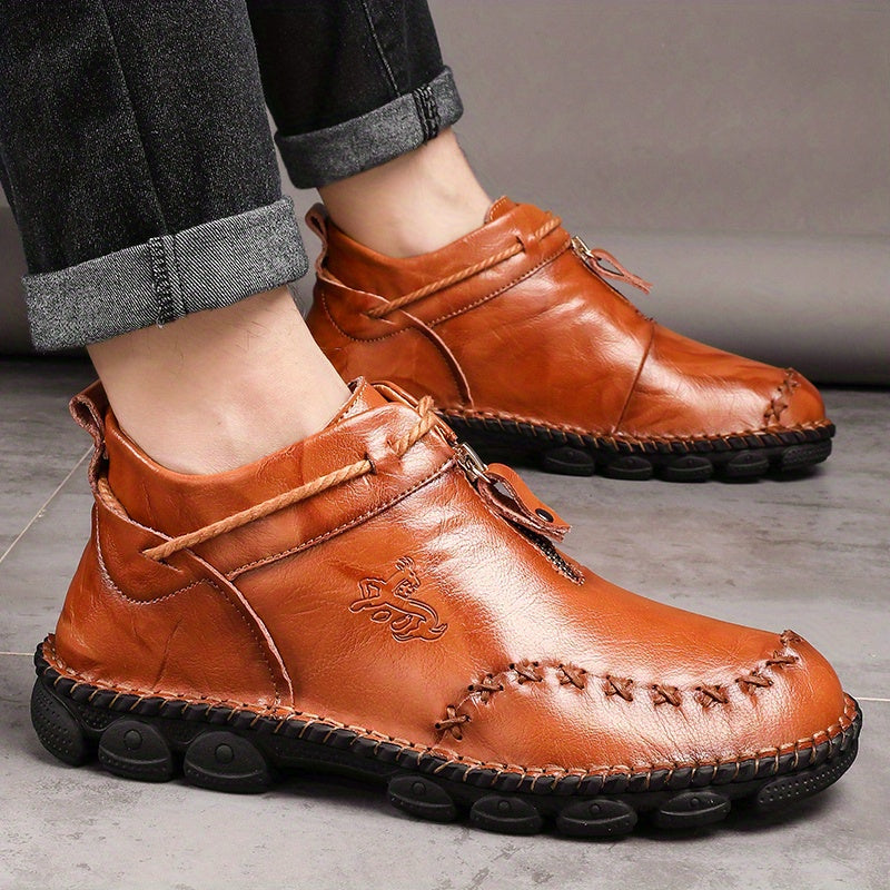 Men's Stitched Mid Top Zipper Boots Outdoor Shoes