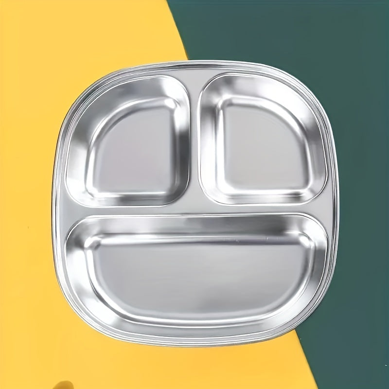 Stainless Steel Dinner Plate for Weight Loss - Divided Meal Plate for Picnic