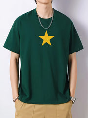 Men's Yellow Star Pattern Crew Neck Cotton T-shirt